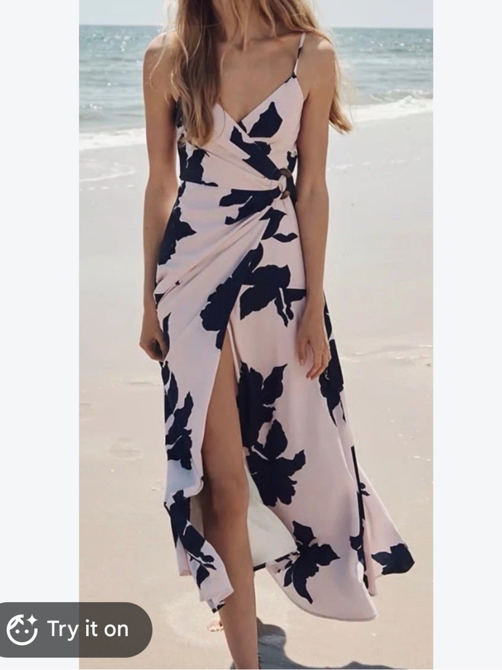 Hutch Celina Wrap Maxi Dress Floral Wrap Blush Navy Ring Detail XSP